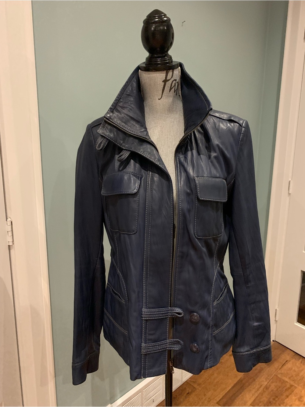 Danier Vintage Navy Leather Utility Jacket